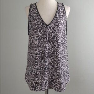 Rebecca Taylor Lace Trim 100% Silk V-Neck Floral Tank Top